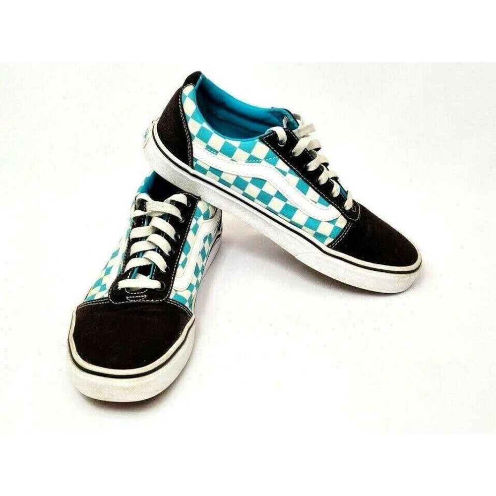 Womens VAN'S Size 9.5 Blue & Black Old Skool Checkerboard Skate Shoe Lace Up Low